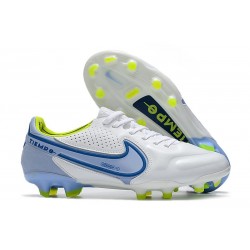 Chaussures de Foot Nike Tiempo Legend 9 Elite FG Blanc Bleu