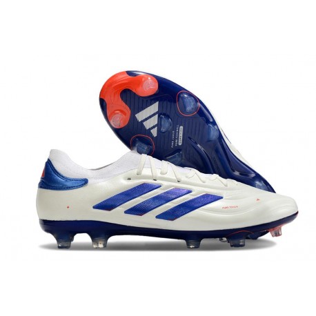 adidas Copa Pure II Elite + FG Cuir Blanc Ftwr Bleu Lucide Rouge Solaire