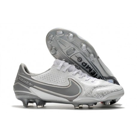 Chaussures de Foot Nike Tiempo Legend 9 Elite FG Blanc Gris